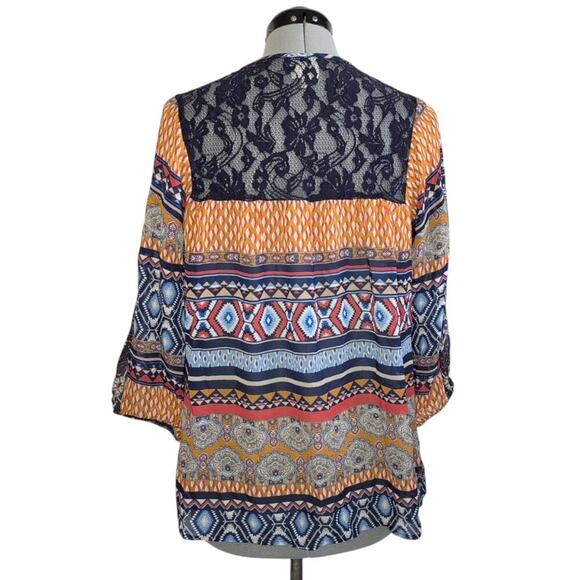 fig and flower Multi-Color Semi-Sheer Top, Size Large, Boho, Lightweight - Picture 3 of 8